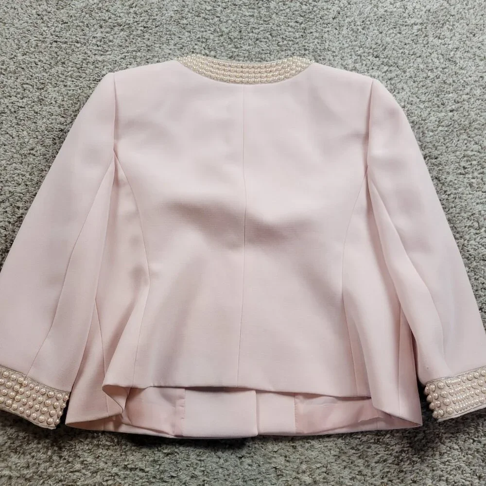 TAHARI Blazer Women’s 14 Pink Single Breasted Lined Career Work Embellished - Picture 7 of 7